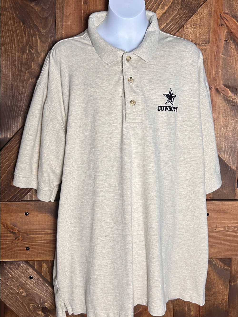 NFL Cowboys Men's Cream Polo with Embroidered Star Logo